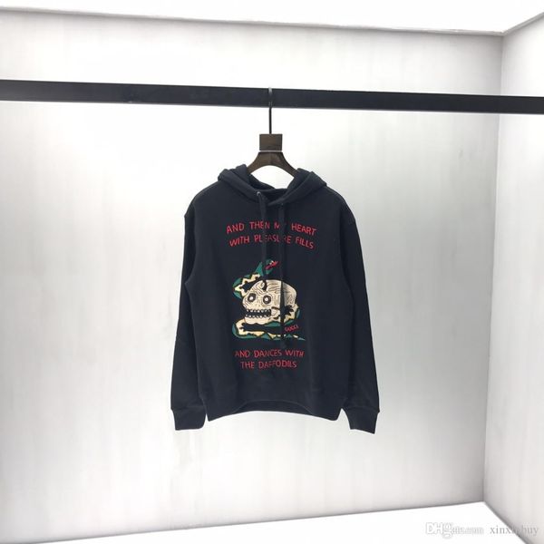

19ss france italy new fashion court style snake skull embroidery pullover cotton men women mens hoodies luxury sweatshirts, Black