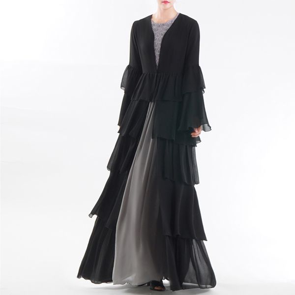 

black cardigan abaya dubai kimono kaftan malaysia pleated chiffon muslim hijab dress women qatar omani turkish islamic clothing