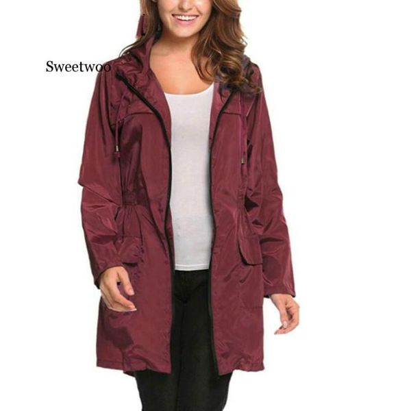 

ladies plain rain jacket outdoor coat with pockets waterproof hooded raincoat windproof rain coat plus size, Black;brown