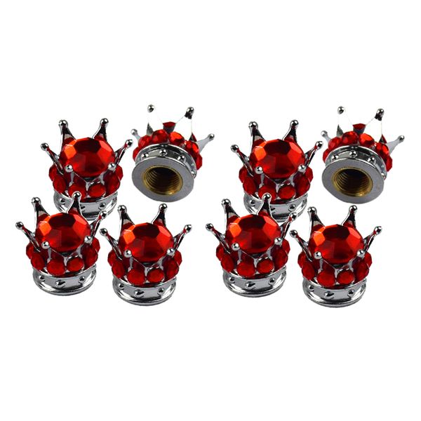 

8 x silver crown bling diamond tire stem valve caps car truck vehicle red