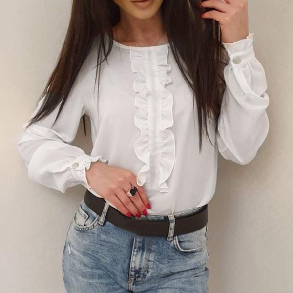 

new ruffles blouse shirts women office lady long sleeve button blouses autumn casual white chiffon blusa plus size 3xl