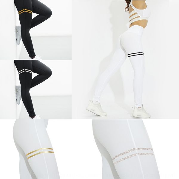 

2019 new double-ring gilded silver printed tight yoga pants leggings hip stretch high waist yoga pants women 5006, Black