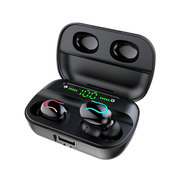 

new q82 tws bluetooth 5.0 wireless 3d stereo earphones waterproof bass ear phone sport mic in-ear 2600 mah led power bank earphone