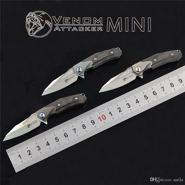 

New Mini Knife VENOM attacker Pocket knife M390 blade titanium +Zirconium alloy handle Folding camping gift knives tin box