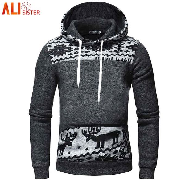 

alisister m-5xl elk hoodies mens christmas sweatshirt pullovers male hoody hip hop autumn winter hoodie poleron hombre plus size, Black