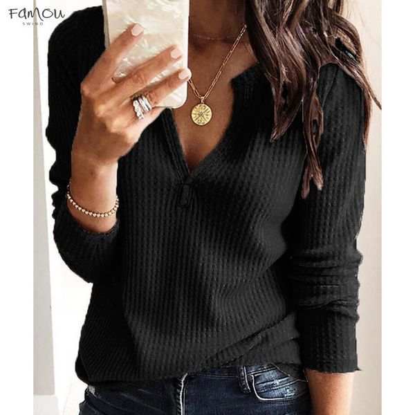 

womens long shirt solid v neck womens personality blouse winter female loose working europe long sleeve shirt clothing, White