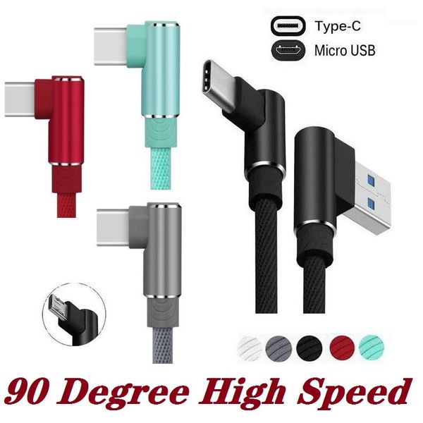 

usb cable 2a fabric braided 90 degree micro type c data line for samsung s9 s8 s7 note8 smartphone 1m 2m 3m