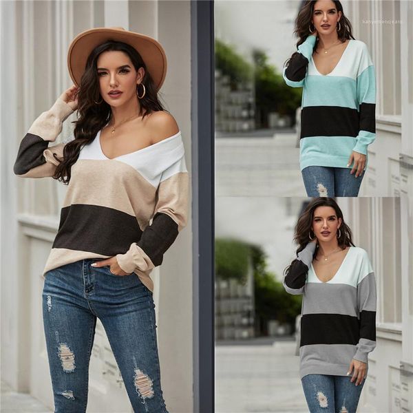 

женщины конструктор сыпучего knit тройники vneck полосатых женщины одежда панелей мода досуг стиль свитер осень зима, White;black