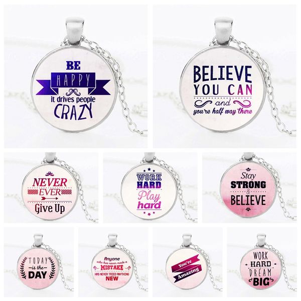 

счастливые верьте не сдавайтесь letters вдохновленных стек кабошон ожерелье подвески вдохновенного подарок ювелирных изделий способа фота же, Silver