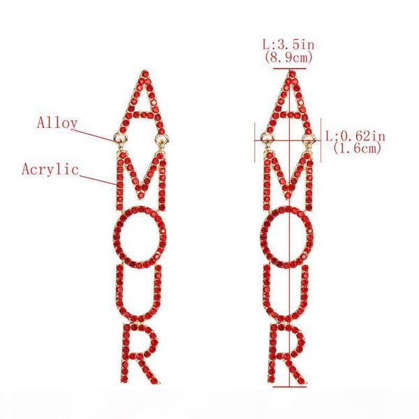 

new arrival women letter amour stud earring rhinestone letter long tassel earring gift for love girlfriend, Golden;silver