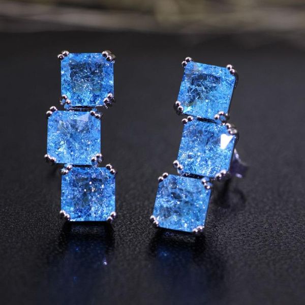 

square pend fusion stud earrings for female nature stone with crytal glass party earrings fashion jewelry for women gift green, Golden;silver