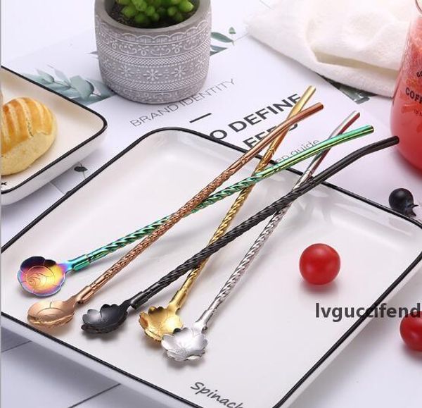

stainless steel straw spoon coffee spoon dessert cold drink spoon factory direct