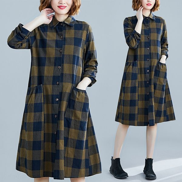 

cyq6p plaid trench women's mid-length spring 2020 new korean style fashion windbreaker shirt coat shirtable shirt collar knee-length lo, Tan;black