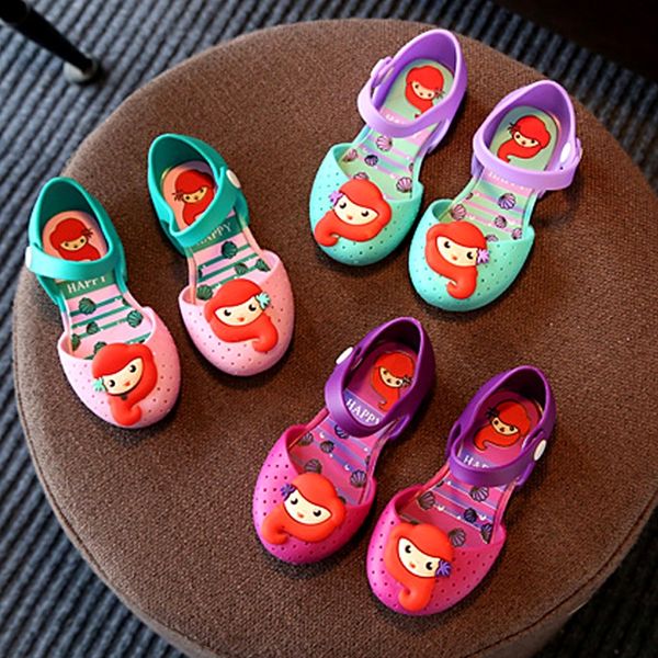 

melisa fashion princess mermaid sandals children's children's shoes plastic cute baotou cartoon girl sandals jelly shoes, Black;red
