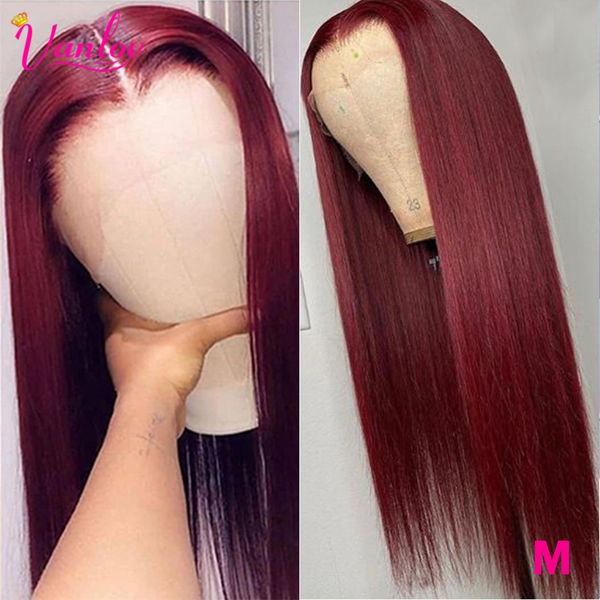 

13X4 Brazilian Straight Colored Human Hair Wigs 99j Burgundy Red Hair Lace Front Human Hair Wigs 150% Remy Lace Frontal Wigs, Medium brown