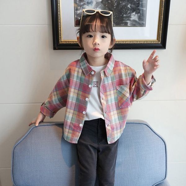 

shirt children's clothing 2020 autumn clothing new children's rainbow plaid color long sleeve shirt, White;black