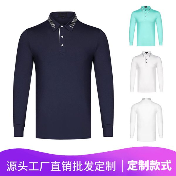 

spring, autumn and winter golf long-sleeved t-shirt polo shirt men's solid color sports casual upperÂ outerÂ garment grad, Black;blue
