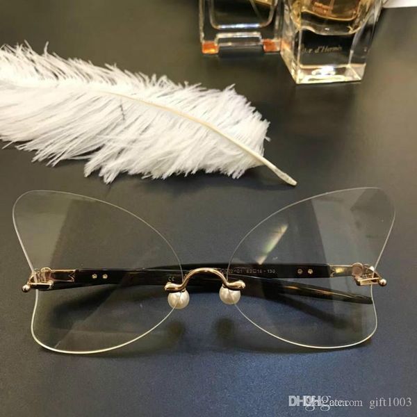 

luxury popular women brand design percy lau dc02 g1 glasses hollow out optical lens butterfly frameless black pink come with brand case, White;black