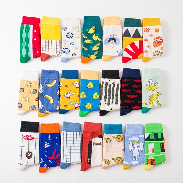 

hqnfq 2020 cartoon cute couple stockings stockings mid-calf all-match cotton socks ins hip hop personality autumn men's and women, Pink;yellow