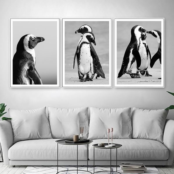 

black and white penguin wall poster painting animal posters and prints nursery wall pictures for bedroom canvas wall art print