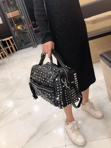 

new trend handbags personality fashion retro leopard rhinestone handbag rivet shoulder bag ladies casual handbag messenger bag