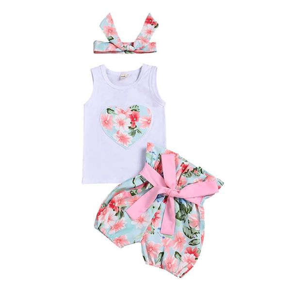 

children's sleeveless love print + shorts + headscarf, White