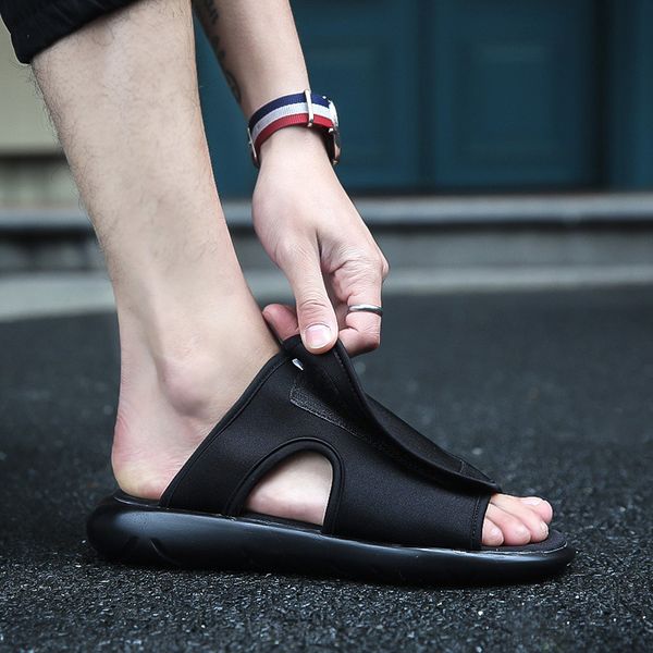 

2020 лето мужчины сандалии новые все черный прохладный открытый тапочки мужчины отдых противоскольжения пляжная обувь мужской слайды размер, Black