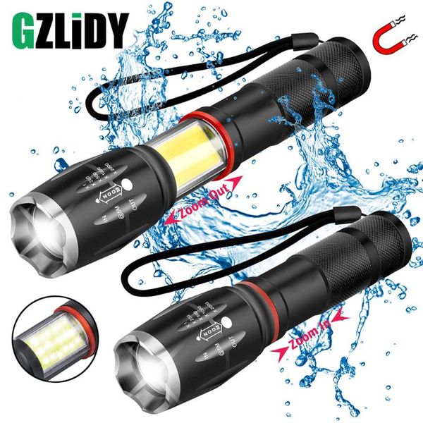 

flashlights torches multifunction led powerful t6 l2 waterproof zoom torch cob design tail super magnet camping lamp