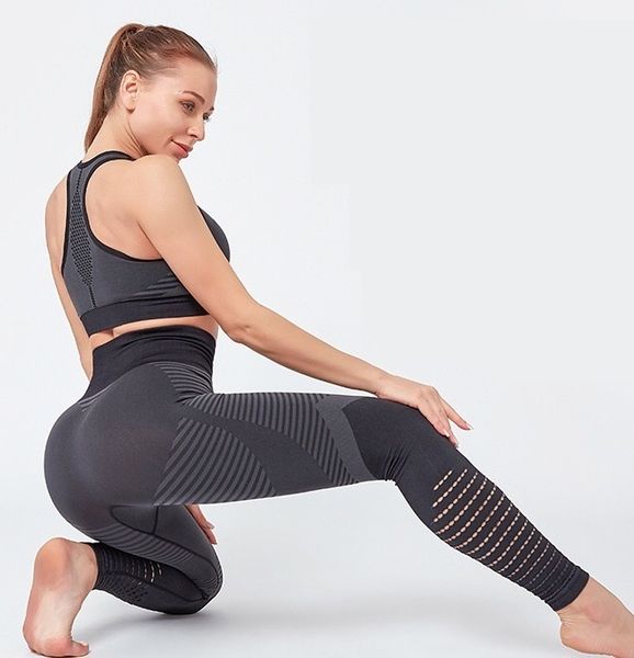 

womens fashion designer yoga set sportwear tracksuits fitness bra pants leggings hollow two piece set outdoor outfits sports gym wear runner, Gray