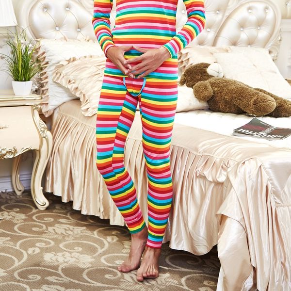 

men's warm leggings warm tight tight pants autumn pants fashionable striped colorful men's basic leggings thin s726, Black;white