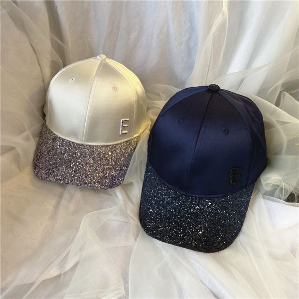 

new baseball sun sun hat hat sequins baseball japanese rhinestone letter sun-proof sunshade high-grade bent cap casual cap, Blue;gray