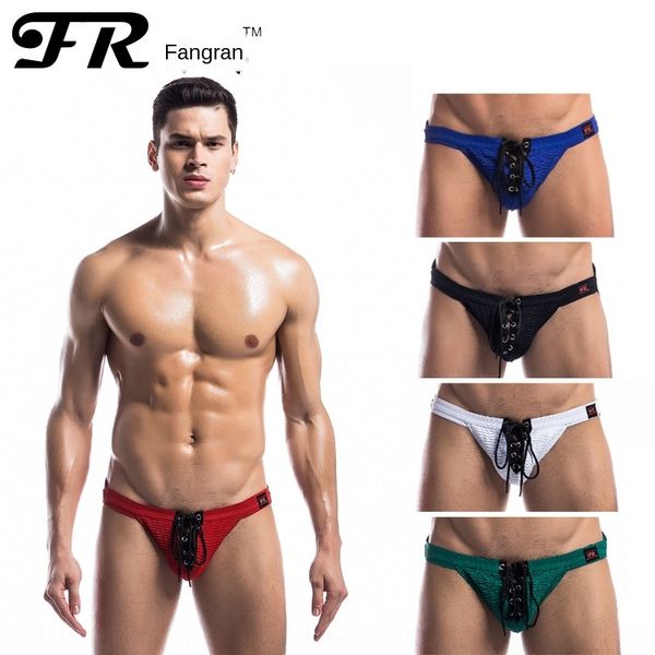 

new men's double hip-exposed underpants and underwear sports lace-up underwear fr009, Black;white