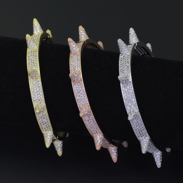 

полного цирконий ice out bling заклепка открытых браслеты браслеты для женщин мужчины cz рэпер золота ювелирных изделий серебряного цвета, Black