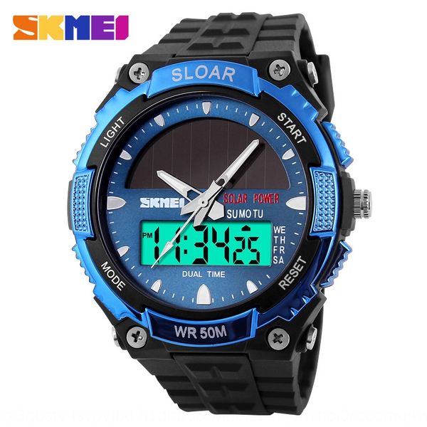 

men's fashion solar electronic waterproof dual machine outdoor fashion sports men's student electronic watch watch watch, Blue