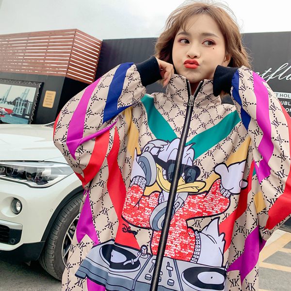 

2020 autumn new arrival fashion cartoon print women baseball jackets female loose chic jackets girls streetwear long, Black;brown