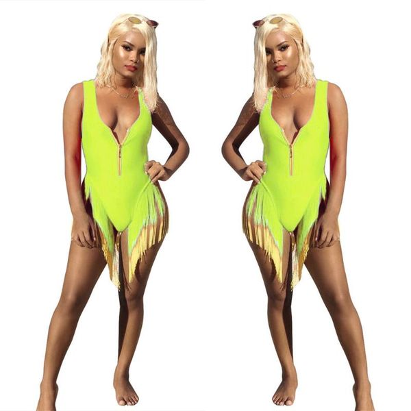 

bodysuit women sleeveless bikini bathing suit one piece jumpsuit tassels jumpsuit zipper rompers bodycon skinny, Black;white