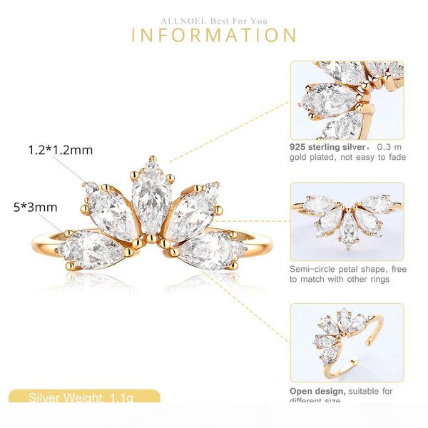 

allnoel 2019 real 925 sterling silver ring for women adjustable fine jewelries gemstone zircon diamonds 14k gold engagement gift j190613, Slivery;golden