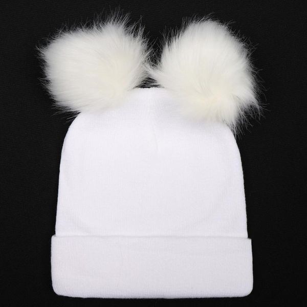 

women beanies warm hat soft double ball girl solid faux fur pompom autumn winter knitting, Blue;gray