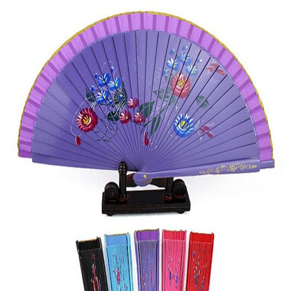 240pcs frete grátis / lot flor pintados à mão estilo europeu projeta ventilador de madeira Espanhol artesanato chinês