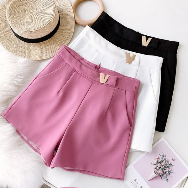 

2020 summer new women's office shorts high waisted a-line wide leg loose ladies suit shorts elegant slim short feminino, White;black