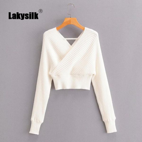 

brand women sweater v-neck full sleeve pullover female fashion short knitted white sweaters jumpers 2020 autumn winter new, White;black