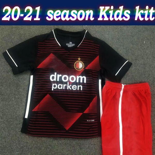 

kids kit 20-21 feyenoord away soccer shirt 2020 child #9 n.jorgensen #10 berghuis soccer jersey customized football shirt with shorts, Black