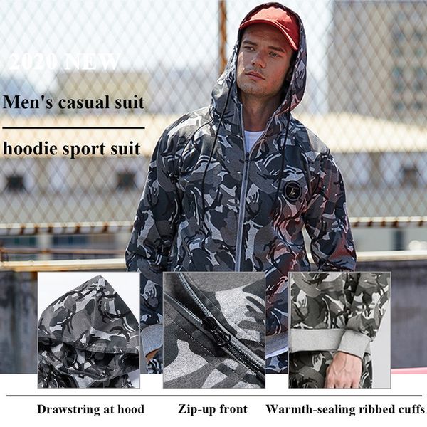 

men print tracksuit two piece set long sleeve zipper hoodies elastic waist long drawstring pants men sportswear, Black;blue