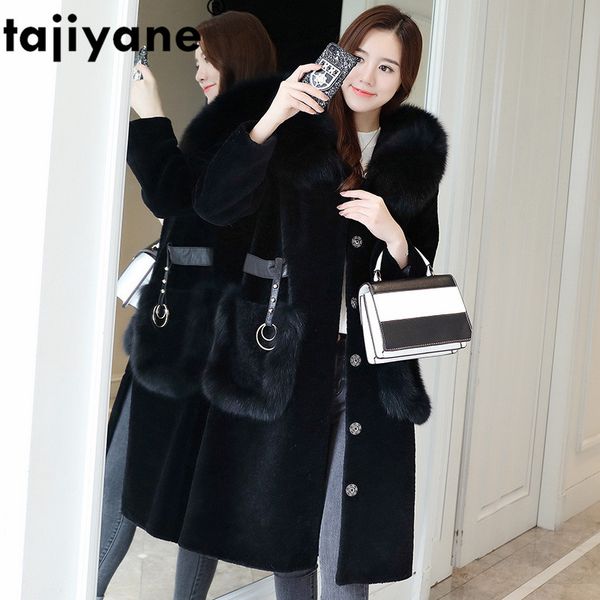 

real fur coat autumn winter coat women clothes 2020 sheep shearling fur collar wool jacket korean vintage women zt3730, Black