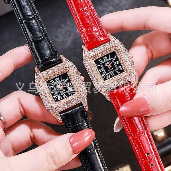 

новая площадь женщин алмазный розового золота с бриллиантами квадратной оболочки роман буквальным часы модный ремень кварцевые часы, Blue