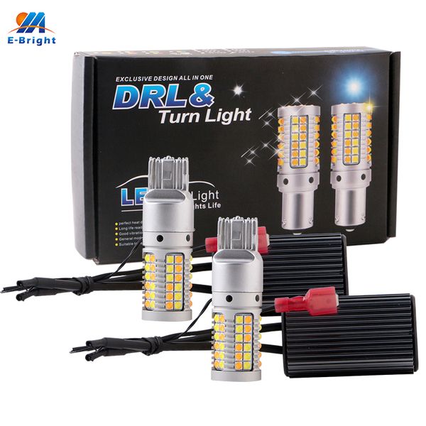 

ym e-bright 1set drl & turn lights w21w 7440 3030 no error hyperflash led canbus car light 12v switchback dual color white+amber