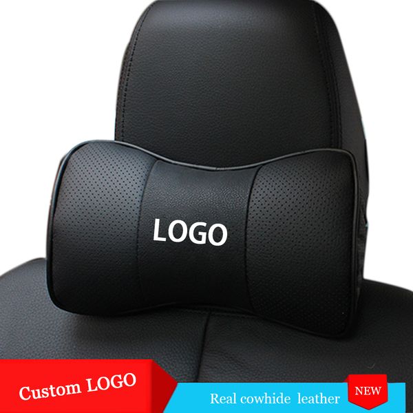 

2pc car sport genuine leather bone-shaped car seat pillow protection neck rest headrest comfortable cushion custom logo pattern