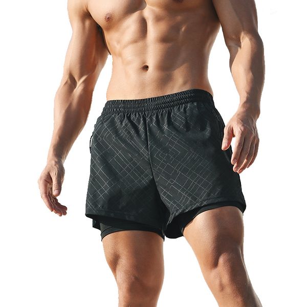 

2020 running shorts men 2 in 1 sports jogging fitness shorts training quick dry mens gym men sport gym short pants, Black;blue