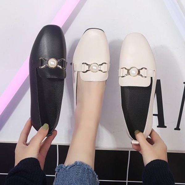 

new england small leather shoes women spring flat shoes 2020 new korean version of a pedal women's, Black