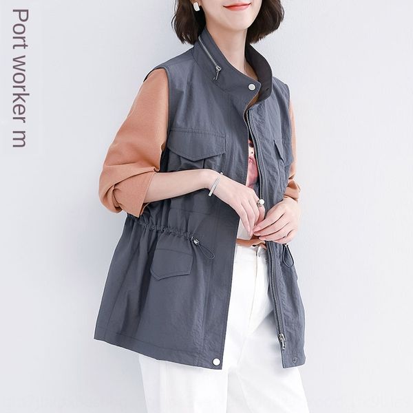 

tooling stand collar women's mid-length spring and autumn all-match slimming 2020 new spring loose large vest size vest, Black;brown